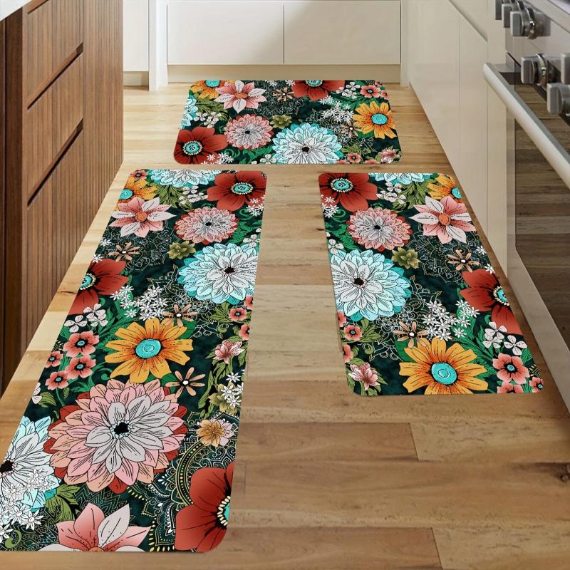 Soft Non Slip Floral Kitchen Mat Stain Resistant Waterproof Mat