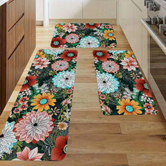 Soft Non Slip Floral Kitchen Mat Stain Resistant Waterproof Mat
