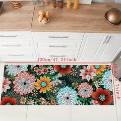 Soft Non Slip Floral Kitchen Mat Stain Resistant Waterproof Mat