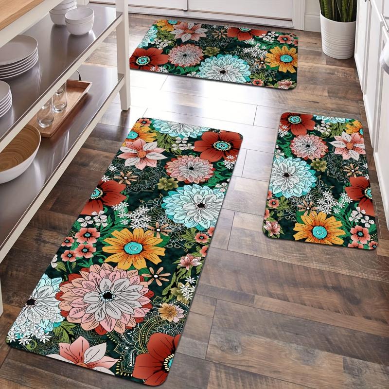 Soft Non Slip Floral Kitchen Mat Stain Resistant Waterproof Mat