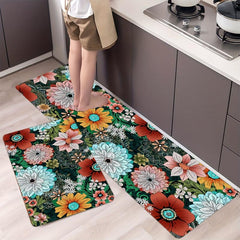 Soft Non Slip Floral Kitchen Mat Stain Resistant Waterproof Mat