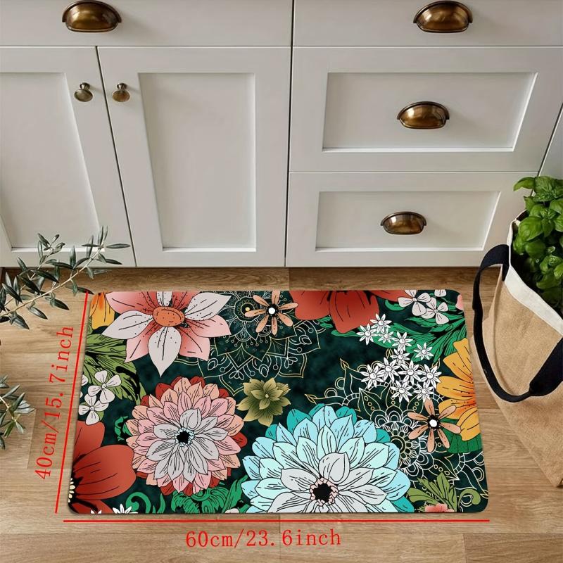 Soft Non Slip Floral Kitchen Mat Stain Resistant Waterproof Mat