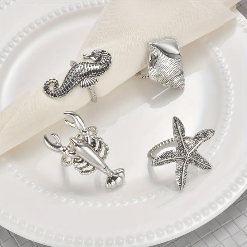2pcs Ocean Themed Napkin Rings Metal Holders for Beach Wedding Party Table Decor