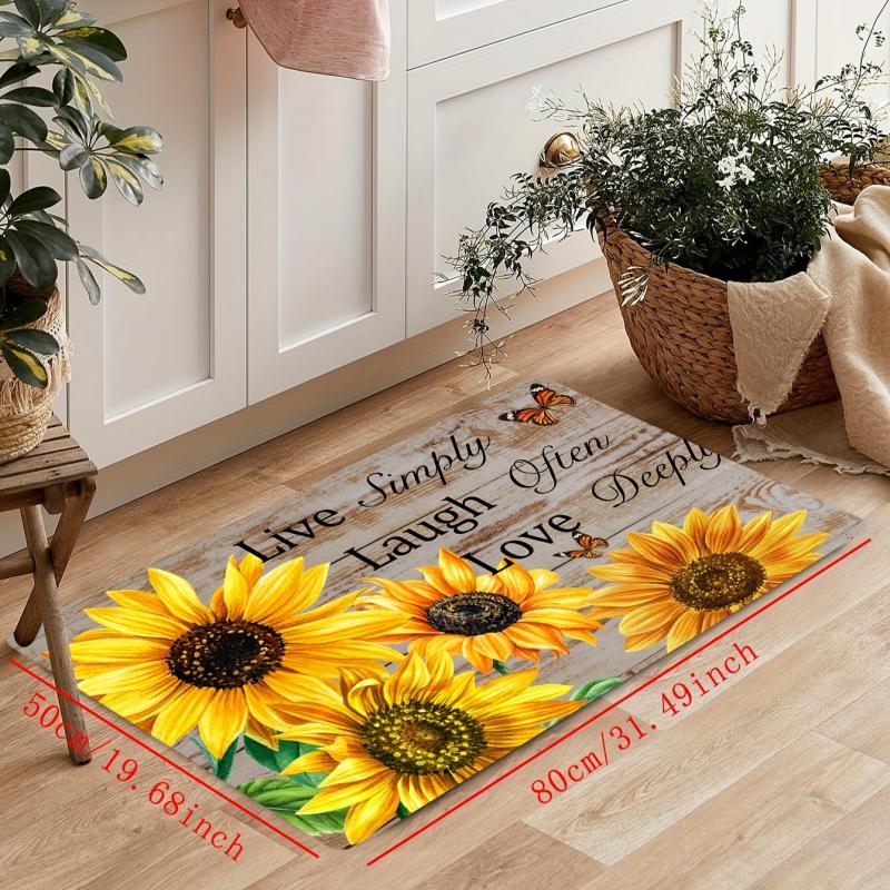 Soft Yellow Sunflower Bath Mat - Absorbent & Machine Washable