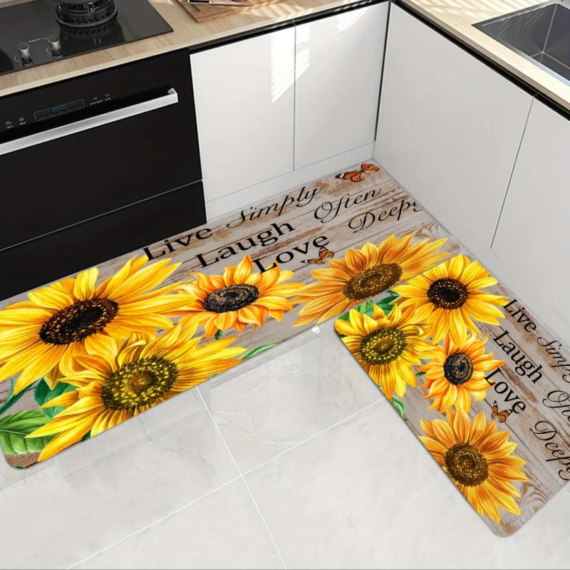 Soft Yellow Sunflower Bath Mat - Absorbent & Machine Washable