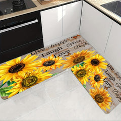 Soft Yellow Sunflower Bath Mat - Absorbent & Machine Washable