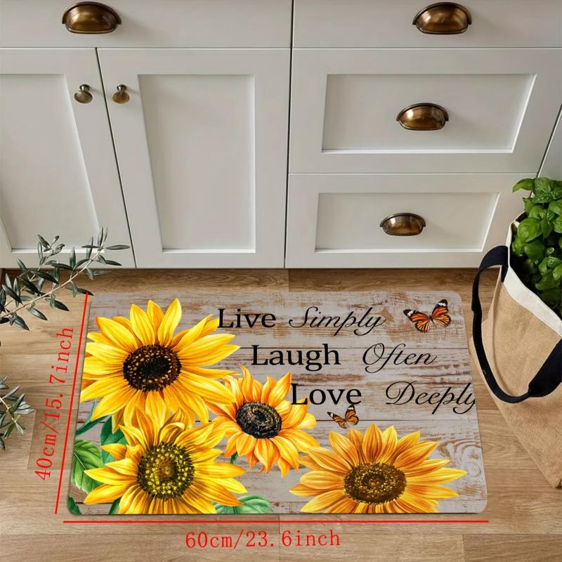 Soft Yellow Sunflower Bath Mat - Absorbent & Machine Washable