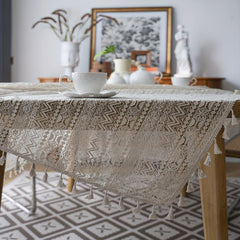 Bohemian Style Fringed Square Tablecloth
