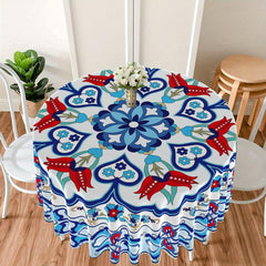 Chinese Style Round Tablecloth 63 Inch Boho Table Cloth With Pottery Pattern