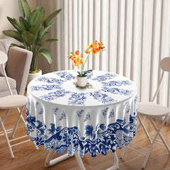 Chinese Style Round Tablecloth 63 Inch Boho Table Cloth With Pottery Pattern