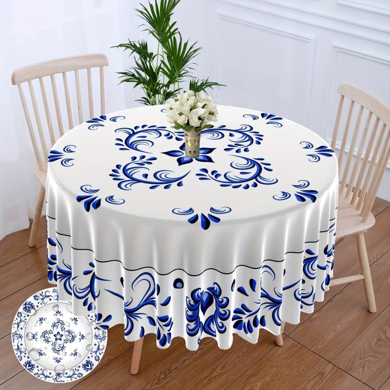 Chinese Style Round Tablecloth 63 Inch Boho Table Cloth With Pottery Pattern