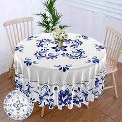 Chinese Style Round Tablecloth 63 Inch Boho Table Cloth With Pottery Pattern