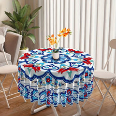 Chinese Style Round Tablecloth 63 Inch Boho Table Cloth With Pottery Pattern