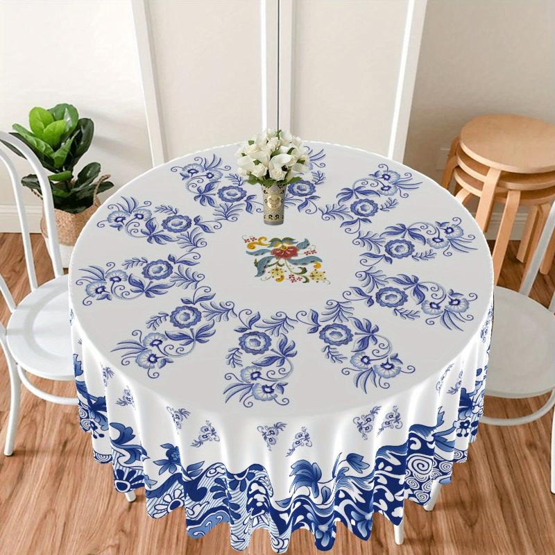 Chinese Style Round Tablecloth 63 Inch Boho Table Cloth With Pottery Pattern
