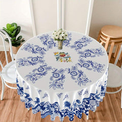 Chinese Style Round Tablecloth 63 Inch Boho Table Cloth With Pottery Pattern