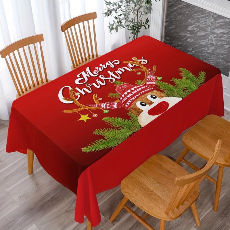 Polyester Table Cloth Merry Christmas Table Cover Cartoon Deer Pattern