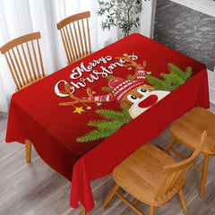 Polyester Table Cloth Merry Christmas Table Cover Cartoon Deer Pattern