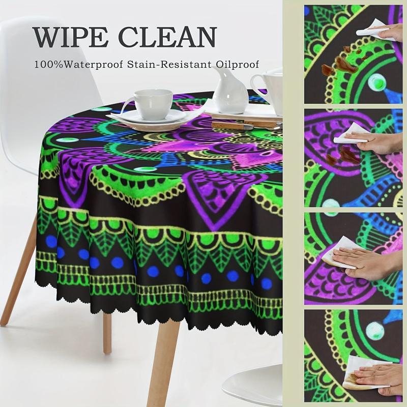 Boho Round Table Cloth Waterproof Table Cover for Indoor Outdoor Dining