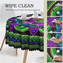 Boho Round Table Cloth Waterproof Table Cover for Indoor Outdoor Dining