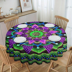 Boho Round Table Cloth Waterproof Table Cover for Indoor Outdoor Dining