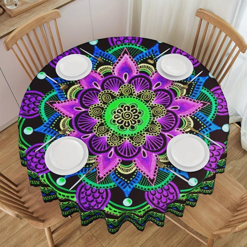 Boho Round Table Cloth Waterproof Table Cover for Indoor Outdoor Dining