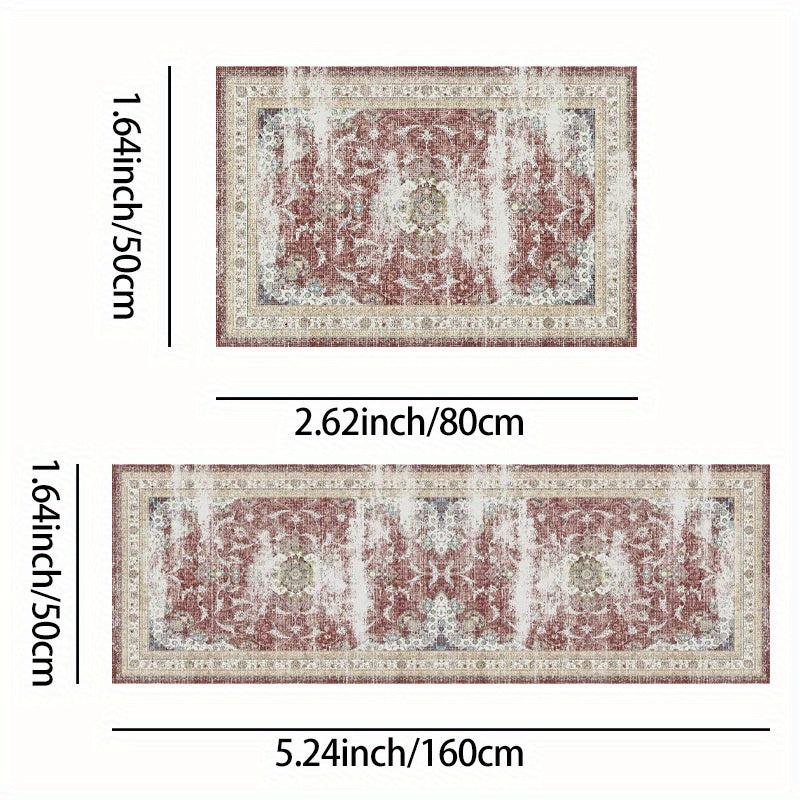 Distressed Boho Kitchen Mat Set - Vintage Anti Slip Carpet