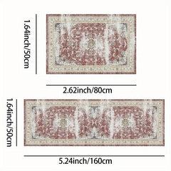 Distressed Boho Kitchen Mat Set - Vintage Anti Slip Carpet