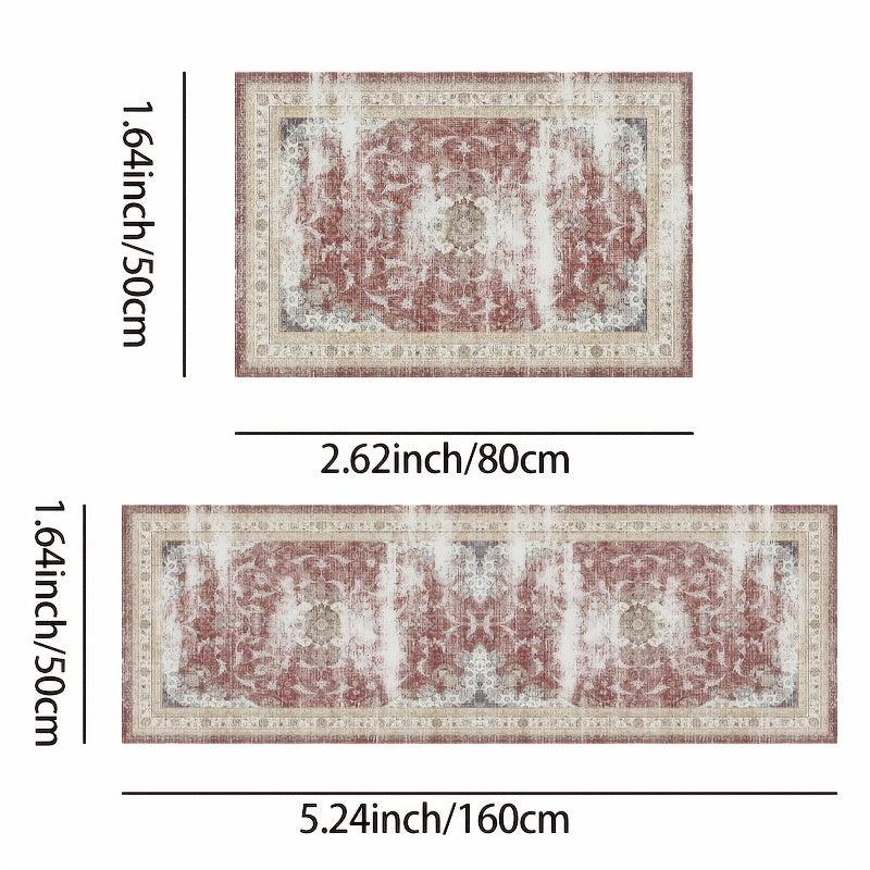 Distressed Boho Kitchen Mat Set - Vintage Anti Slip Carpet