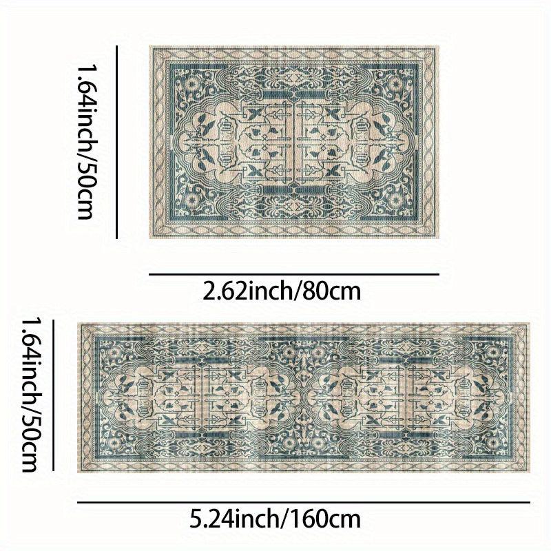 Distressed Boho Kitchen Mat Set - Vintage Anti Slip Carpet