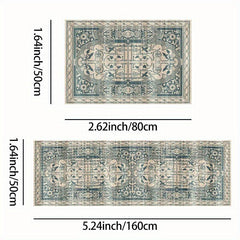 Distressed Boho Kitchen Mat Set - Vintage Anti Slip Carpet
