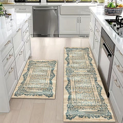 Distressed Boho Kitchen Mat Set - Vintage Anti Slip Carpet