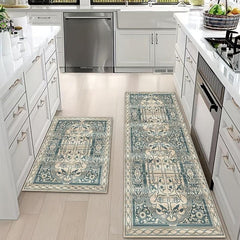 Distressed Boho Kitchen Mat Set - Vintage Anti Slip Carpet