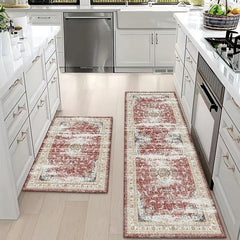 Distressed Boho Kitchen Mat Set - Vintage Anti Slip Carpet