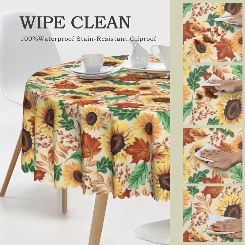 Sunflower Tablecloth Round Table Cloth Embossed Stain Water Repellent Cover