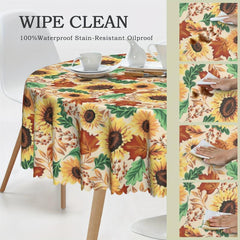 Sunflower Tablecloth Round Table Cloth Embossed Stain Water Repellent Cover