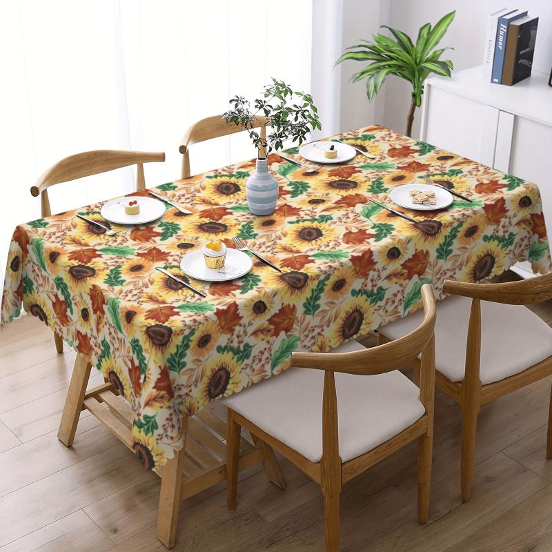 Sunflower Tablecloth Round Table Cloth Embossed Stain Water Repellent Cover