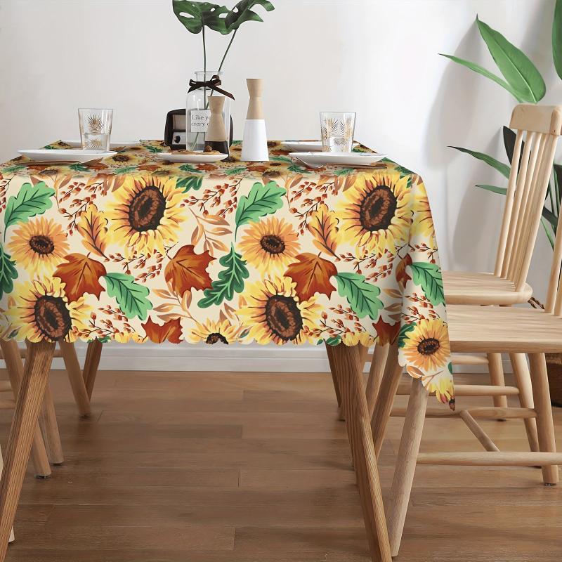 Sunflower Tablecloth Round Table Cloth Embossed Stain Water Repellent Cover