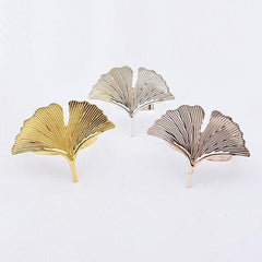 6pcs Golden Ginkgo Leaves Napkin Rings Cast Iron Polished Metal Rings