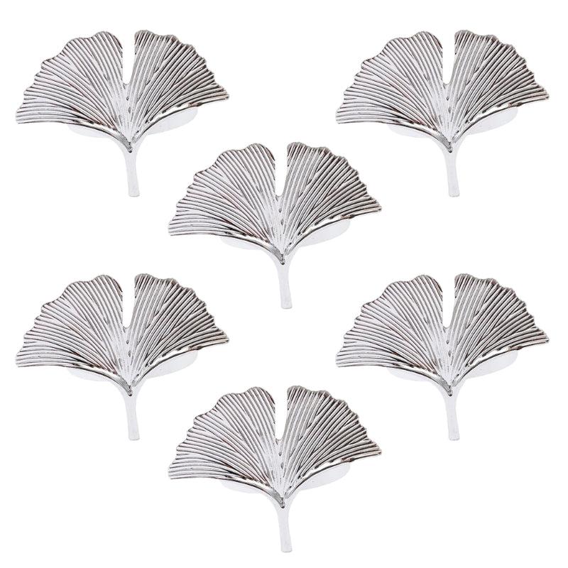 6pcs Golden Ginkgo Leaves Napkin Rings Cast Iron Polished Metal Rings