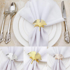 6pcs Golden Ginkgo Leaves Napkin Rings Cast Iron Polished Metal Rings