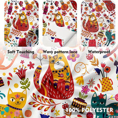 Polyester Cat Pattern Round Tablecloth - Waterproof Stain Wrinkle Resistant