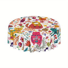 Polyester Cat Pattern Round Tablecloth - Waterproof Stain Wrinkle Resistant