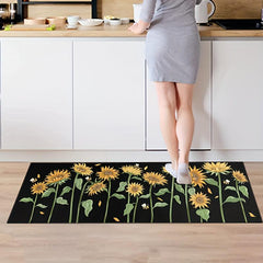 2pcs Retro Sunflower Area Mat Soft Plush Carpet for Home Decor