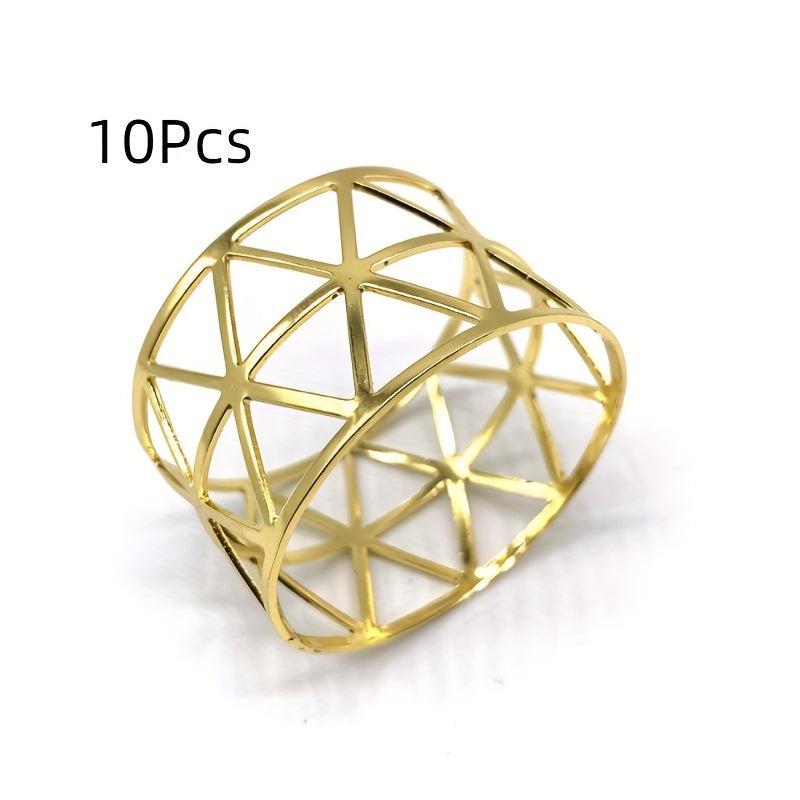 10pcs Golden Napkin Rings Solid Napkin Buckle Cast Iron Polished Metal Rings