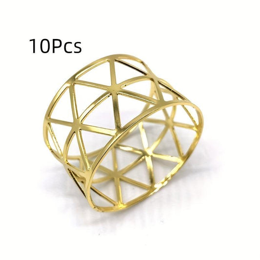 10pcs Golden Napkin Rings Solid Napkin Buckle Cast Iron Polished Metal Rings