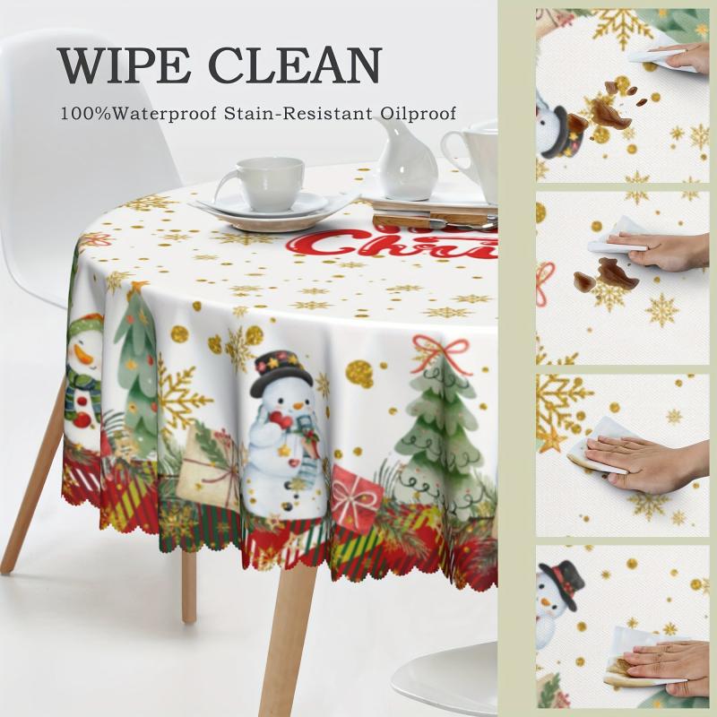Polyester Tablecloth Merry Christmas Table Cover Snowman Pattern Table Cover