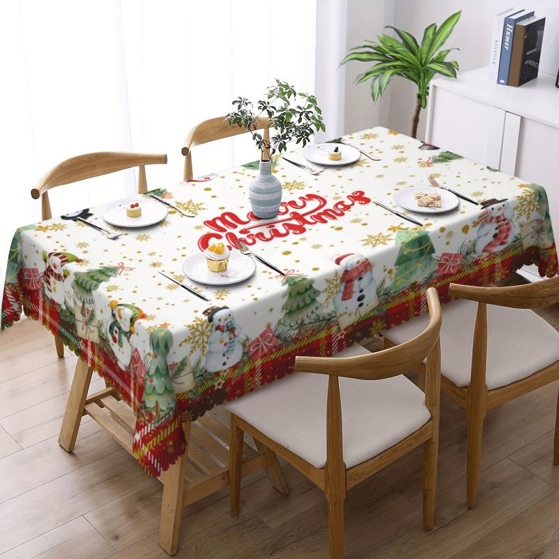 Polyester Tablecloth Merry Christmas Table Cover Snowman Pattern Table Cover