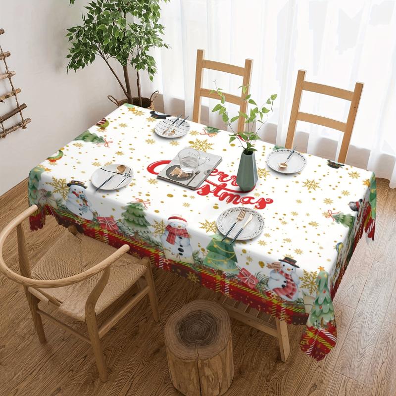 Polyester Tablecloth Merry Christmas Table Cover Snowman Pattern Table Cover