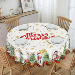 Polyester Tablecloth Merry Christmas Table Cover Snowman Pattern Table Cover