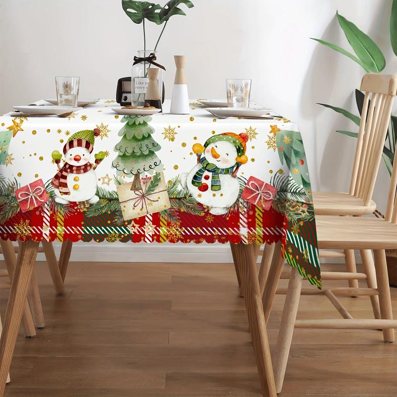 Polyester Tablecloth Merry Christmas Table Cover Snowman Pattern Table Cover